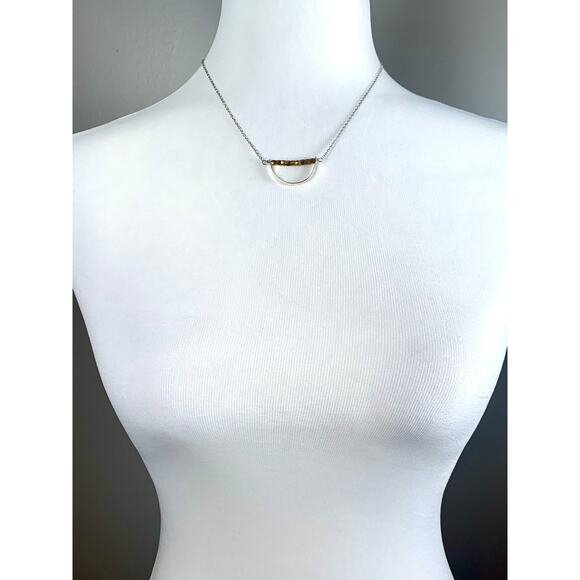 Julio Designs Silver Gold Beaded Suspended Arc Pendant Necklace EUC - Picture 6 of 8